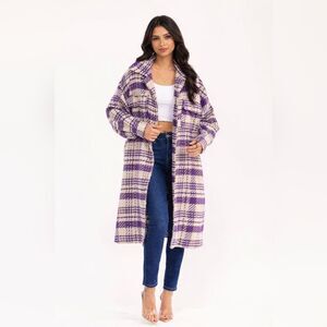 Women's Long Sleeve Front Pocket Button Up Plaid Coat